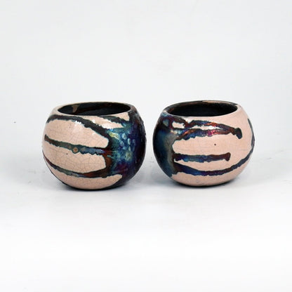Tsuchi Ceramic Raku Pottery Planter Pot 10CM Wide Finish Set of 2 - RAAQUU