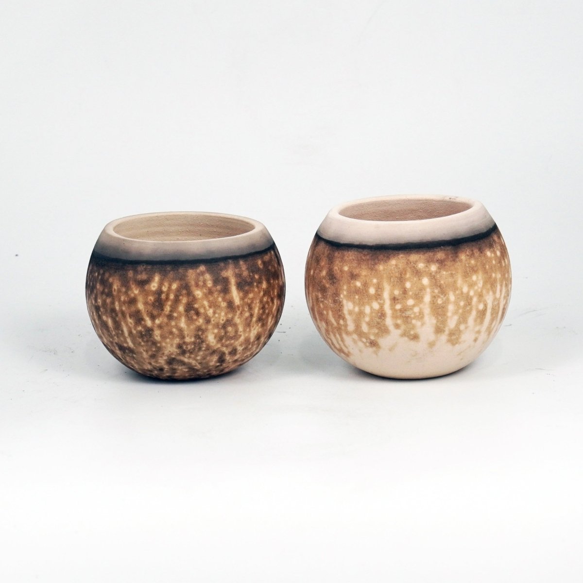 Tsuchi Ceramic Raku Pottery Planter Pot 10CM Wide Finish Set of 2 - RAAQUU