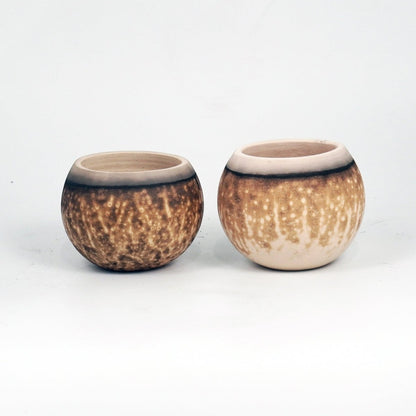Tsuchi Ceramic Raku Pottery Planter Pot 10CM Wide Finish Set of 2 - RAAQUU