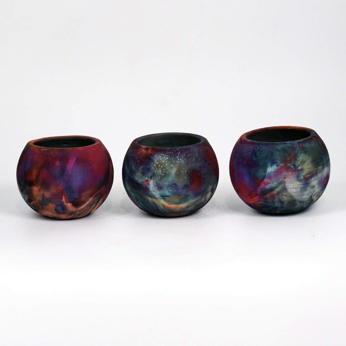 Tsuchi Ceramic Raku Pottery Planter Pot 10CM Wide Finish Set of 3 - RAAQUU