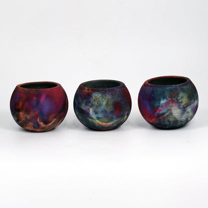 Tsuchi Ceramic Raku Pottery Planter Pot 10CM Wide Finish Set of 3 - RAAQUU