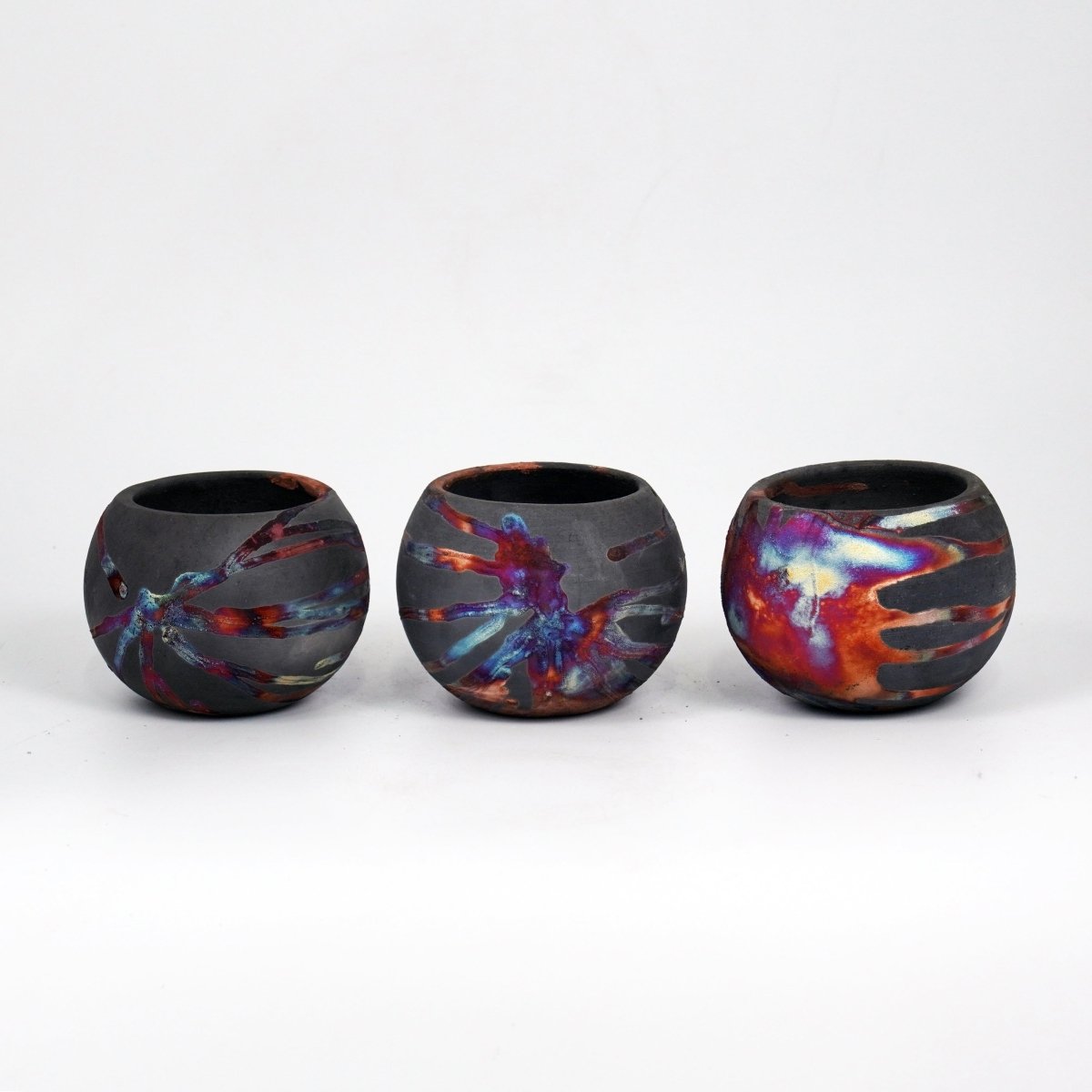 Tsuchi Ceramic Raku Pottery Planter Pot 10CM Wide Finish Set of 3 - RAAQUU