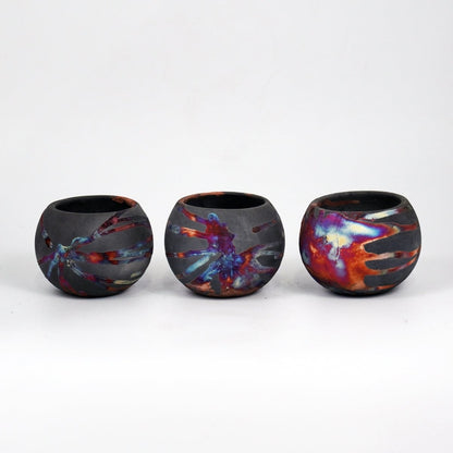 Tsuchi Ceramic Raku Pottery Planter Pot 10CM Wide Finish Set of 3 - RAAQUU