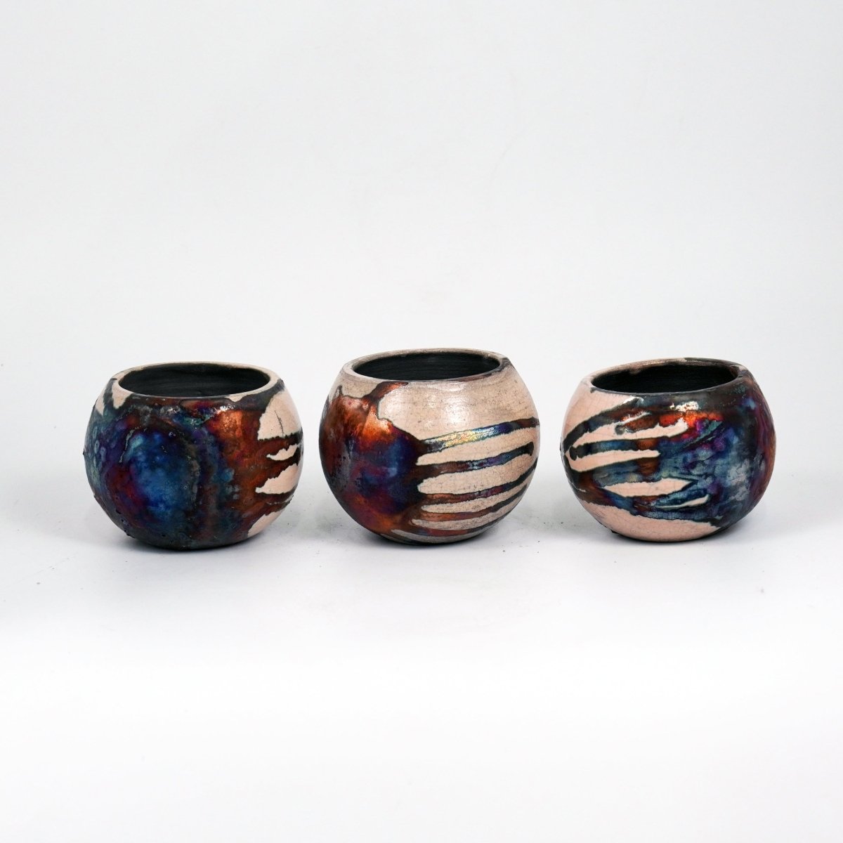 Tsuchi Ceramic Raku Pottery Planter Pot 10CM Wide Finish Set of 3 - RAAQUU