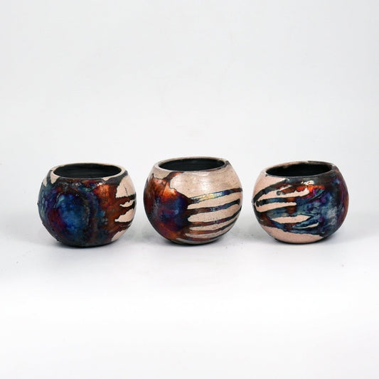 Tsuchi Ceramic Raku Pottery Planter Pot 10CM Wide Finish Set of 3 - RAAQUU