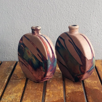 2 Pack Kumo raku pottery vases Unique Handmade ceramic pottery raku vases, urns, and home decor, sculptures, wall decor, gifts by Adil Ghani