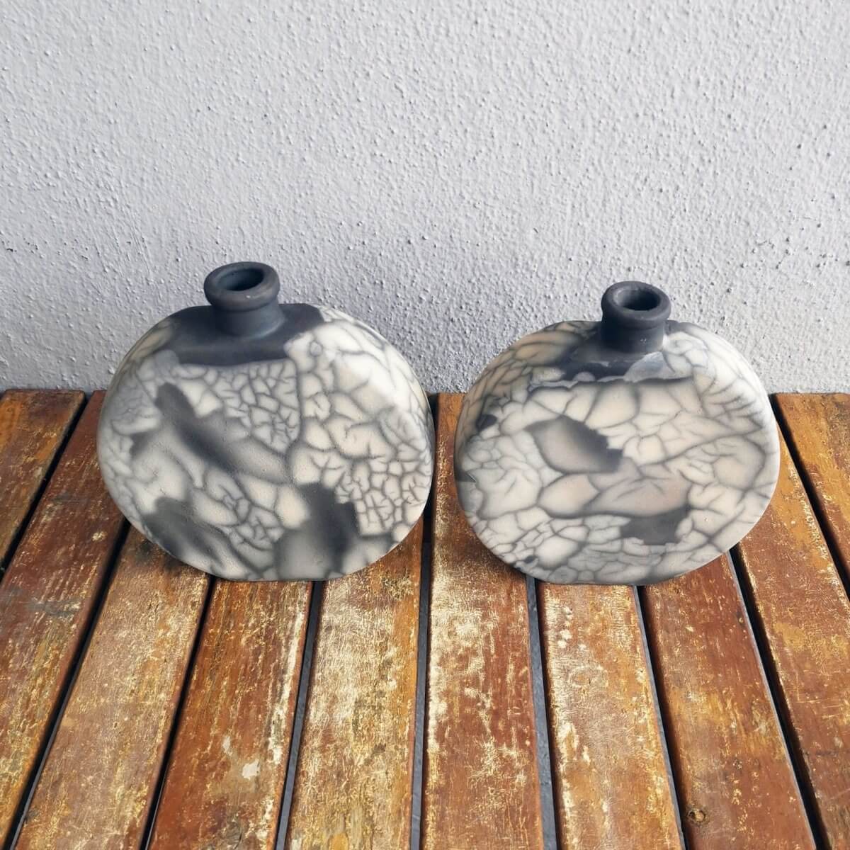 2 Pack Kumo raku pottery vases Unique Handmade ceramic pottery raku vases, urns, and home decor, sculptures, wall decor, gifts by Adil Ghani