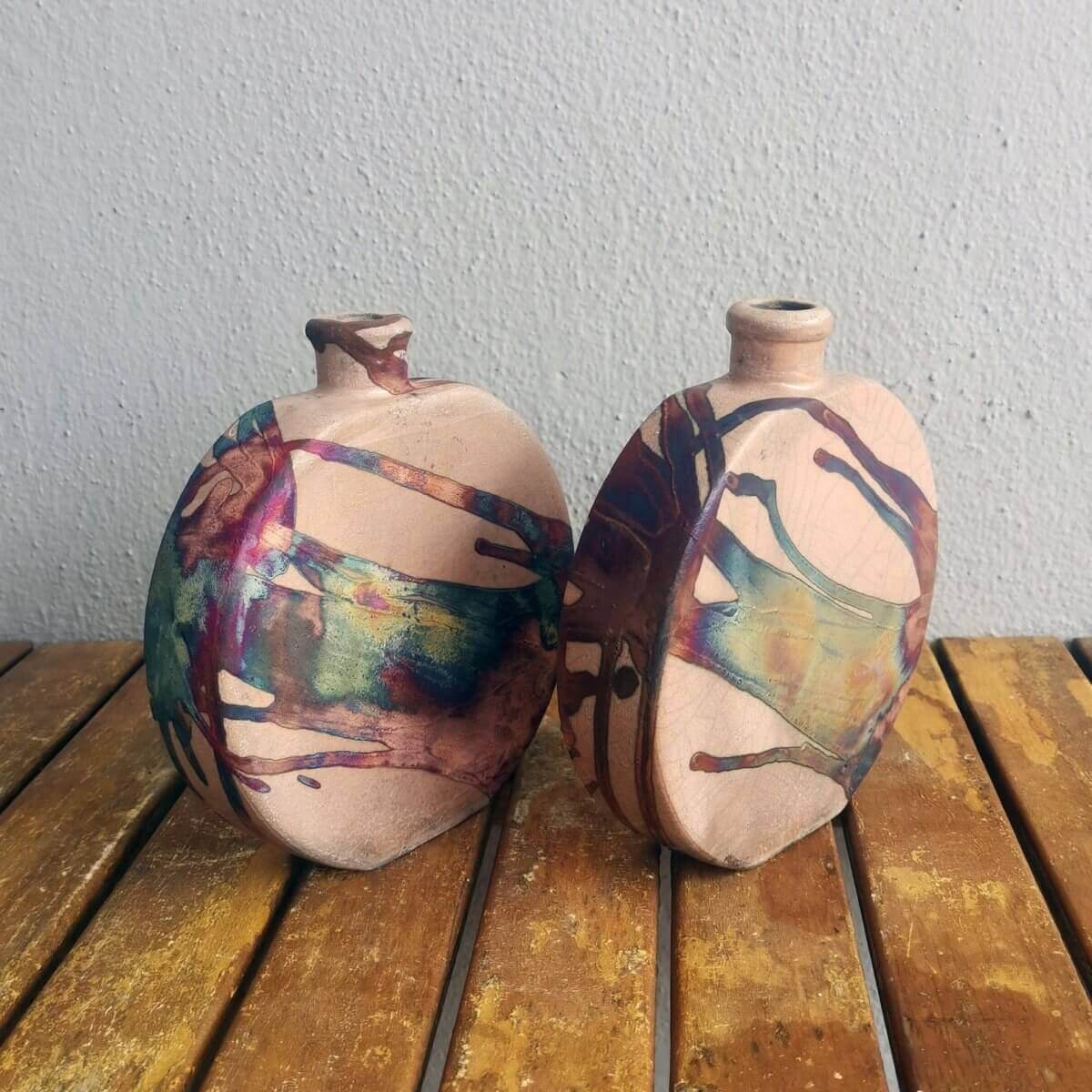 2 Pack Kumo raku pottery vases Unique Handmade ceramic pottery raku vases, urns, and home decor, sculptures, wall decor, gifts by Adil Ghani