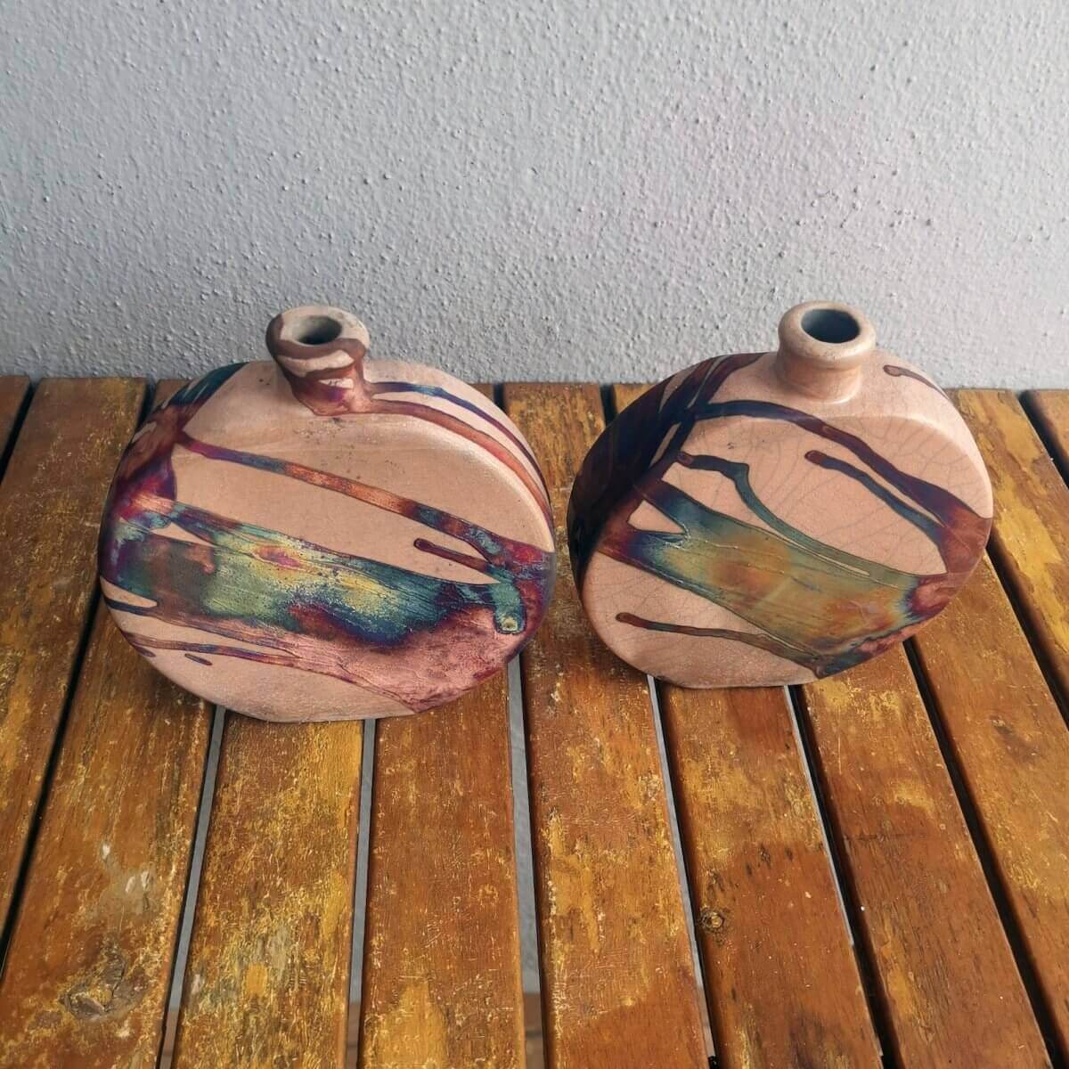 2 Pack Kumo raku pottery vases Unique Handmade ceramic pottery raku vases, urns, and home decor, sculptures, wall decor, gifts by Adil Ghani