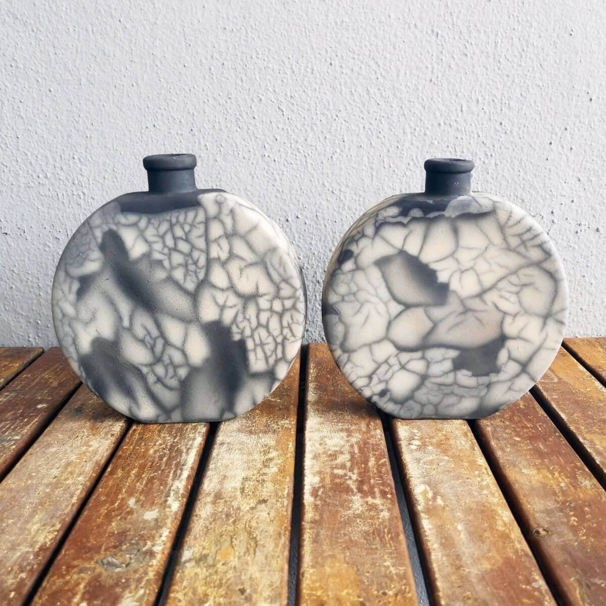2 Pack Kumo raku pottery vases Unique Handmade ceramic pottery raku vases, urns, and home decor, sculptures, wall decor, gifts by Adil Ghani