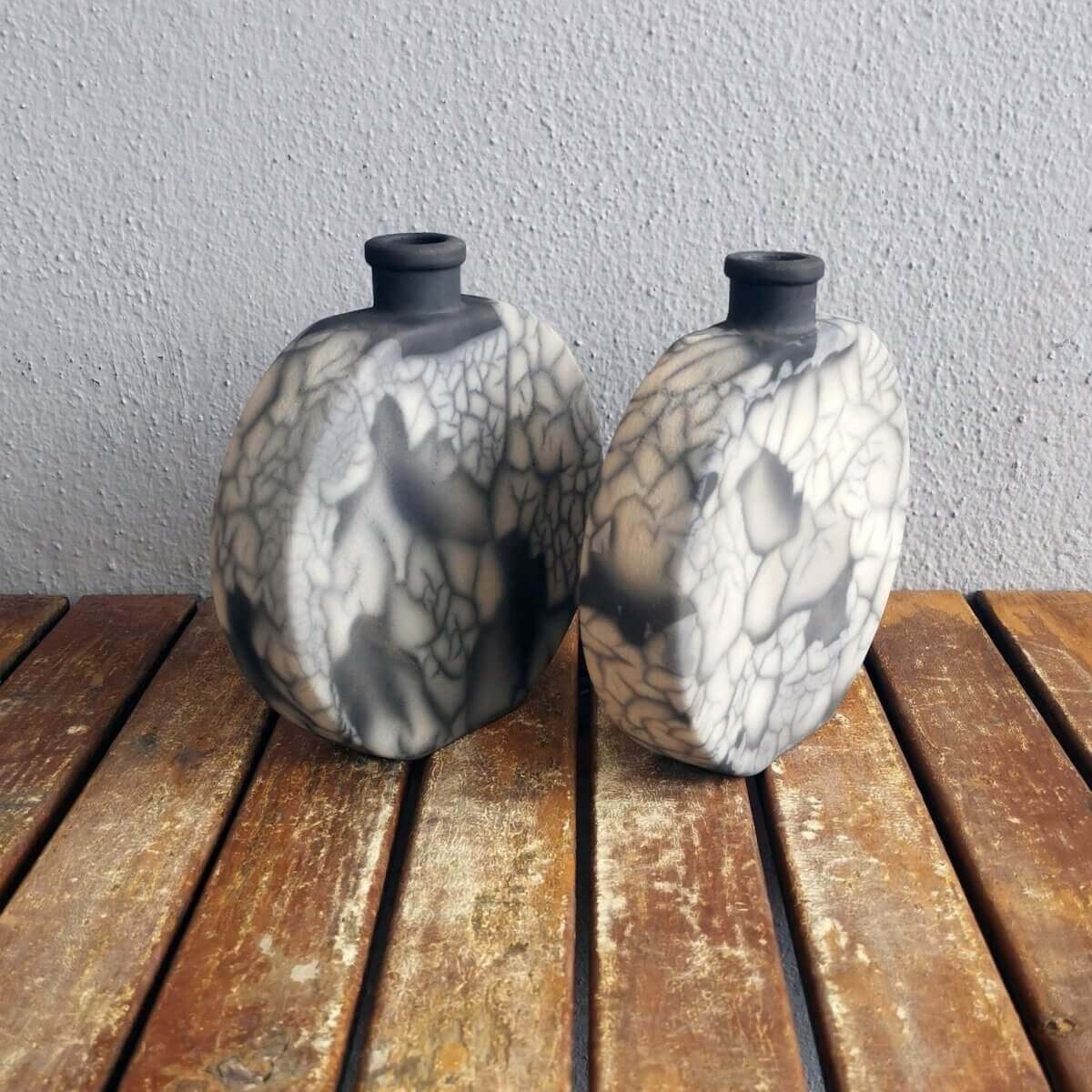 2 Pack Kumo raku pottery vases Unique Handmade ceramic pottery raku vases, urns, and home decor, sculptures, wall decor, gifts by Adil Ghani