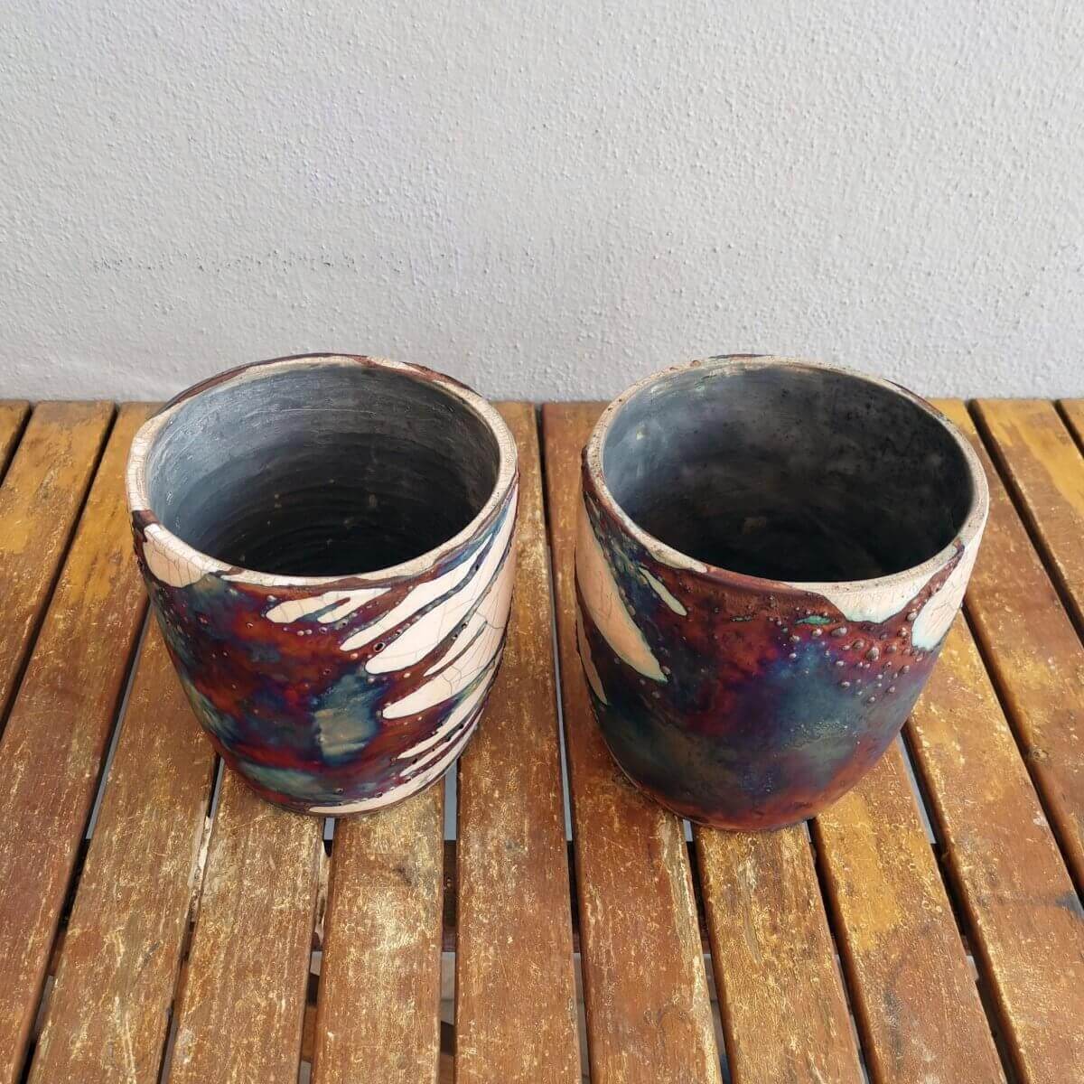 Raku pottery vase ceramic home decor 2 Pack Pottery Pot Seicho - Ceramic Home Decor Raku planter for Indoor plants, cactus, and succulents - handmade gift for her