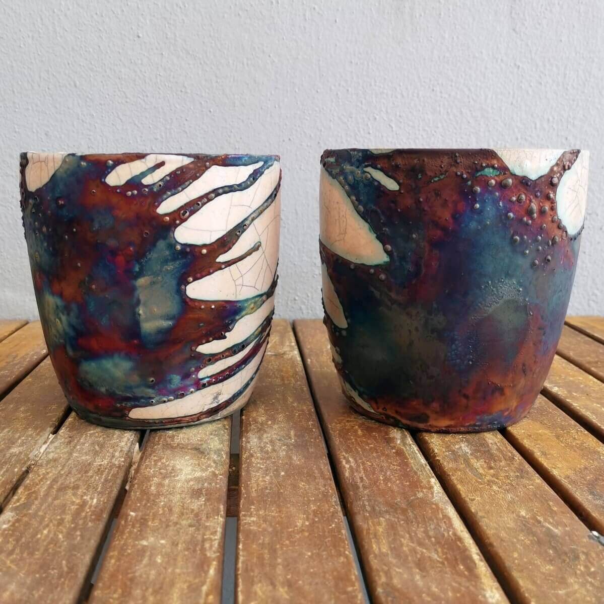 Raku pottery vase ceramic home decor 2 Pack Pottery Pot Seicho - Ceramic Home Decor Raku planter for Indoor plants, cactus, and succulents - handmade gift for her