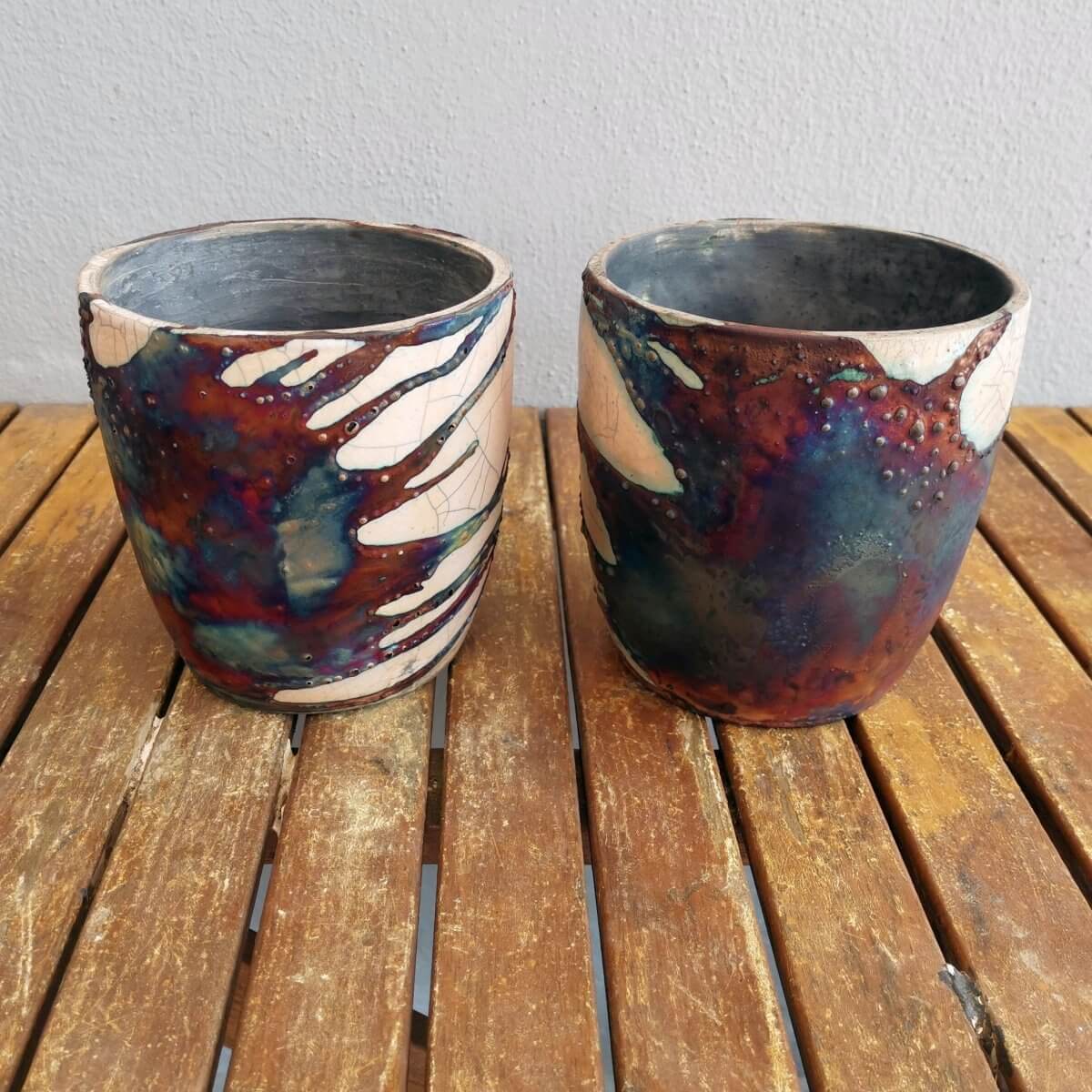 Raku pottery vase ceramic home decor 2 Pack Pottery Pot Seicho - Ceramic Home Decor Raku planter for Indoor plants, cactus, and succulents - handmade gift for her