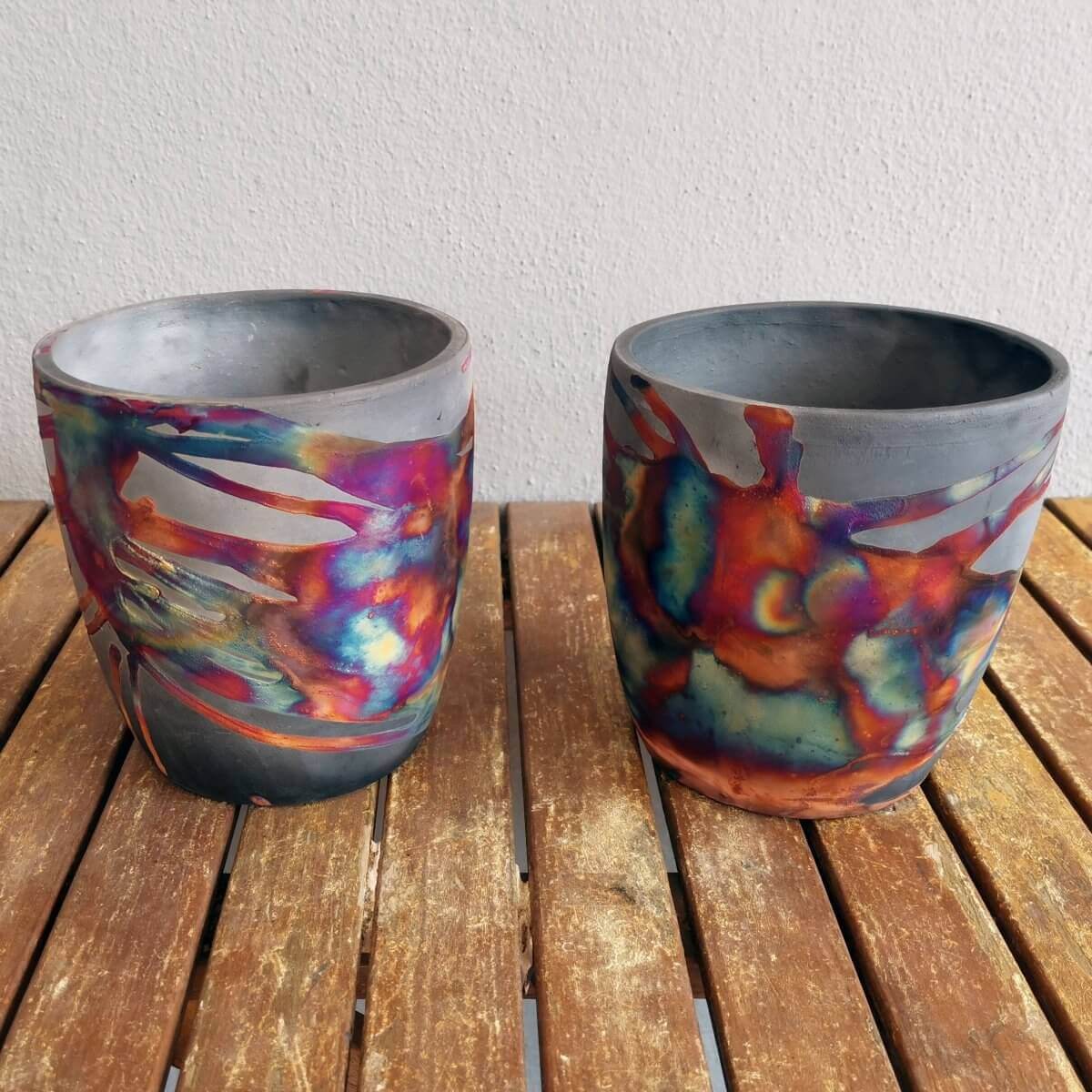 Raku pottery vase ceramic home decor 2 Pack Pottery Pot Seicho - Ceramic Home Decor Raku planter for Indoor plants, cactus, and succulents - handmade gift for her