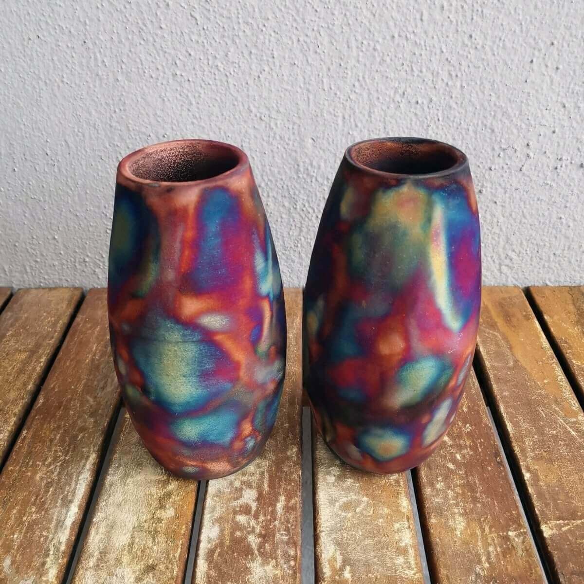 2 Pack Tsuri Ceramic Raku Pottery Vases Unique Handmade ceramic pottery raku vases, urns, and home decor, sculptures, wall decor, gifts by Adil Ghani