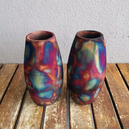 2 Pack Tsuri Ceramic Raku Pottery Vases Unique Handmade ceramic pottery raku vases, urns, and home decor, sculptures, wall decor, gifts by Adil Ghani