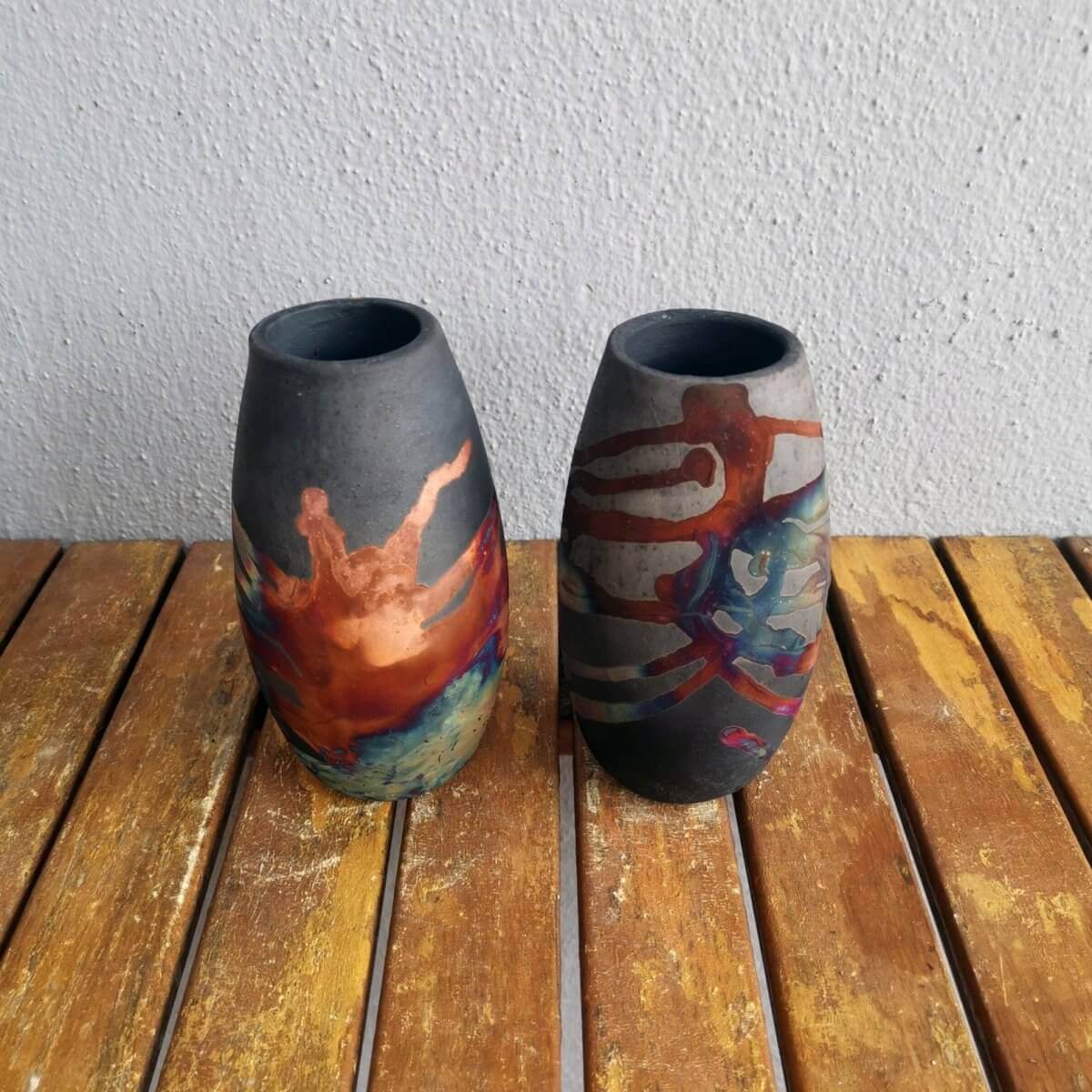 2 Pack Tsuri Ceramic Raku Pottery Vases Unique Handmade ceramic pottery raku vases, urns, and home decor, sculptures, wall decor, gifts by Adil Ghani