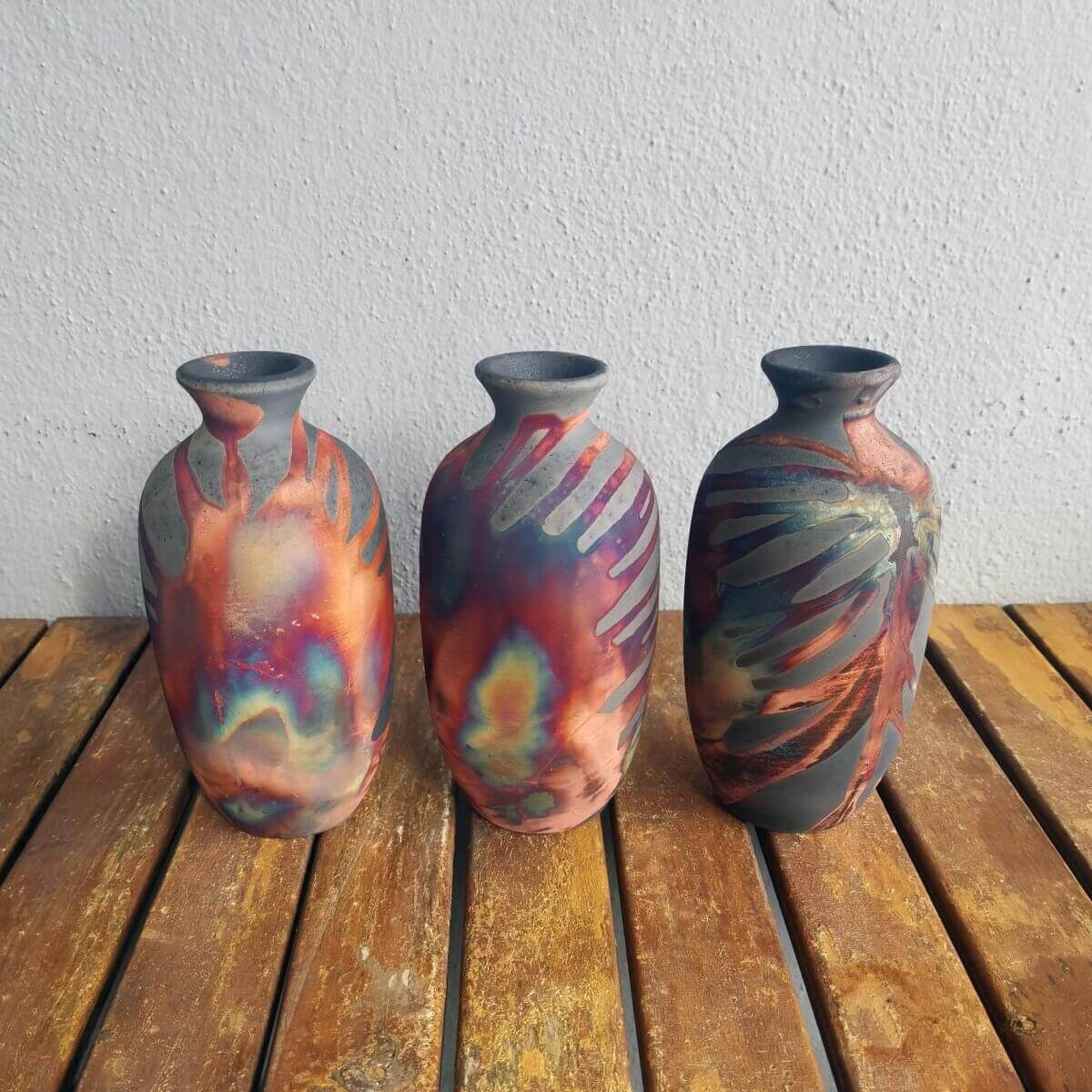 3 Pack Koban Ceramic Raku Vases with Water Tube Unique Handmade ceramic pottery raku vases, urns, and home decor, sculptures, wall decor, gifts by Adil Ghani