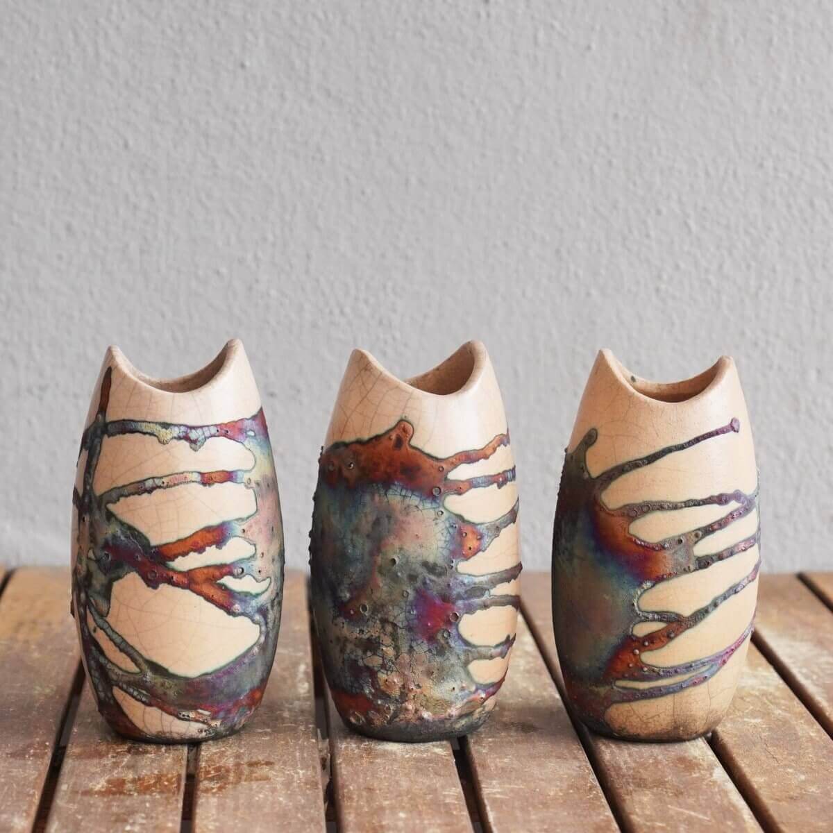 Raku pottery vase ceramic home decor 3 Pack Koi Ceramic Raku Vase - RAAQUU Basics handmade pottery home decor