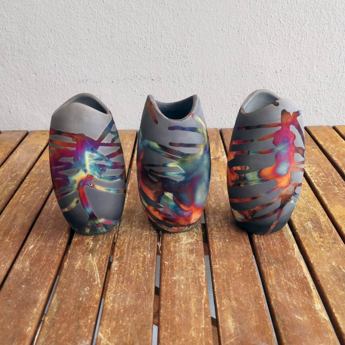 3 Pack Koi Ceramic Raku Vases