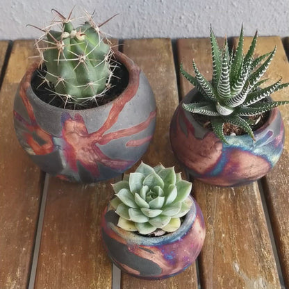 Tsuchi Ceramic Raku Pottery Planter Pot Set of 3
