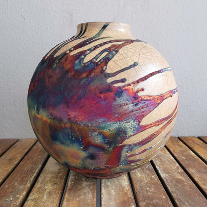 Raku pottery vase ceramic home decor RAAQUU Large Globe Ceramic Vase Half Copper Matte S/N0000413 11" Raku Pottery