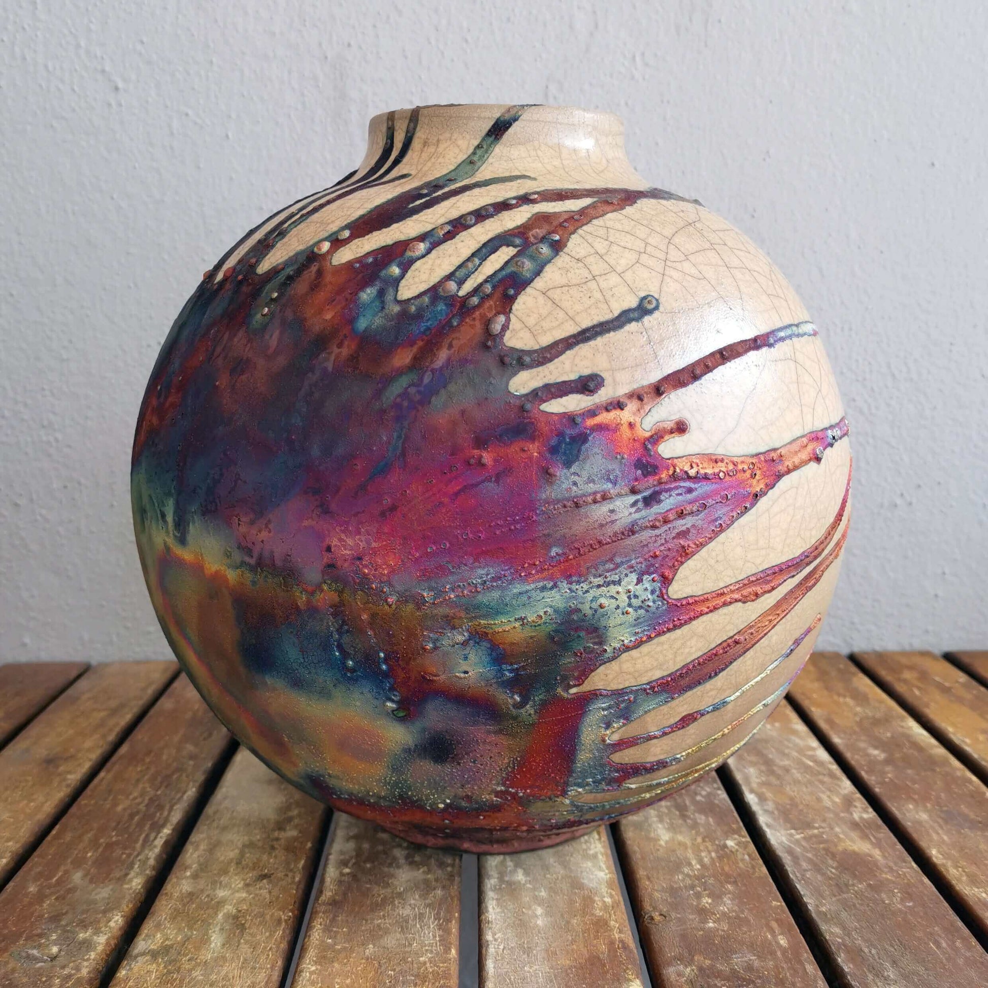 Raku pottery vase ceramic home decor RAAQUU Large Globe Ceramic Vase Half Copper Matte S/N0000413 11" Raku Pottery