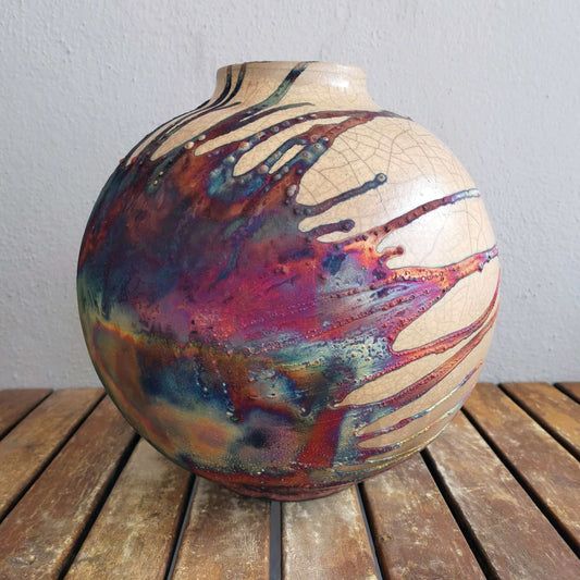 Raku pottery vase ceramic home decor RAAQUU Large Globe Ceramic Vase Half Copper Matte S/N0000413 11" Raku Pottery
