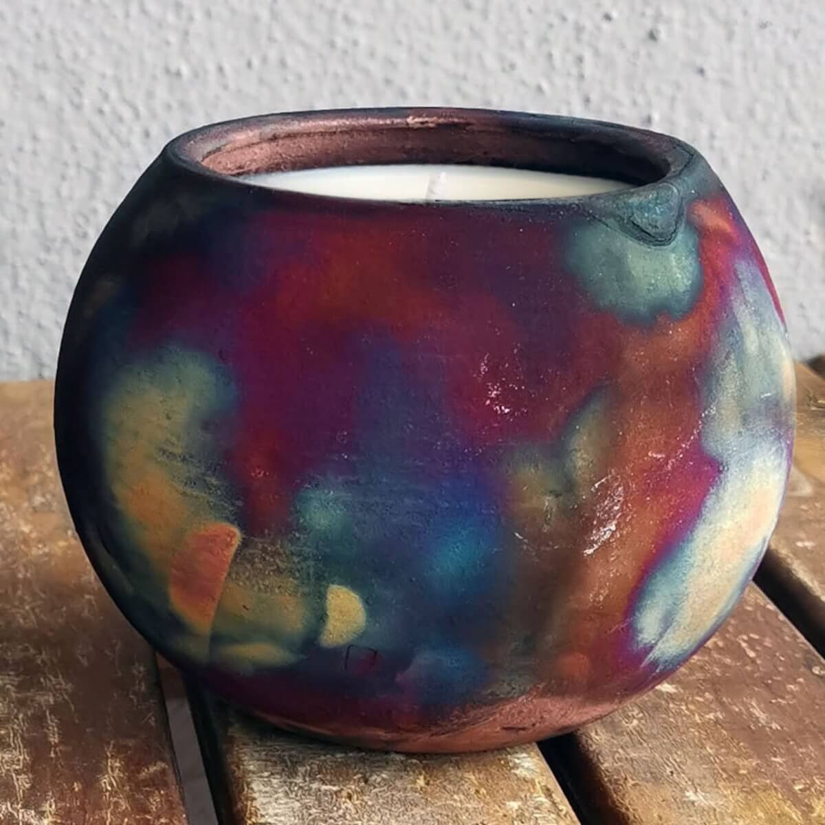 Akari Raku Refillable Large Scented Soy Wax Candle Unique Handmade ceramic pottery raku vases, urns, and home decor, sculptures, wall decor, gifts by Adil Ghani