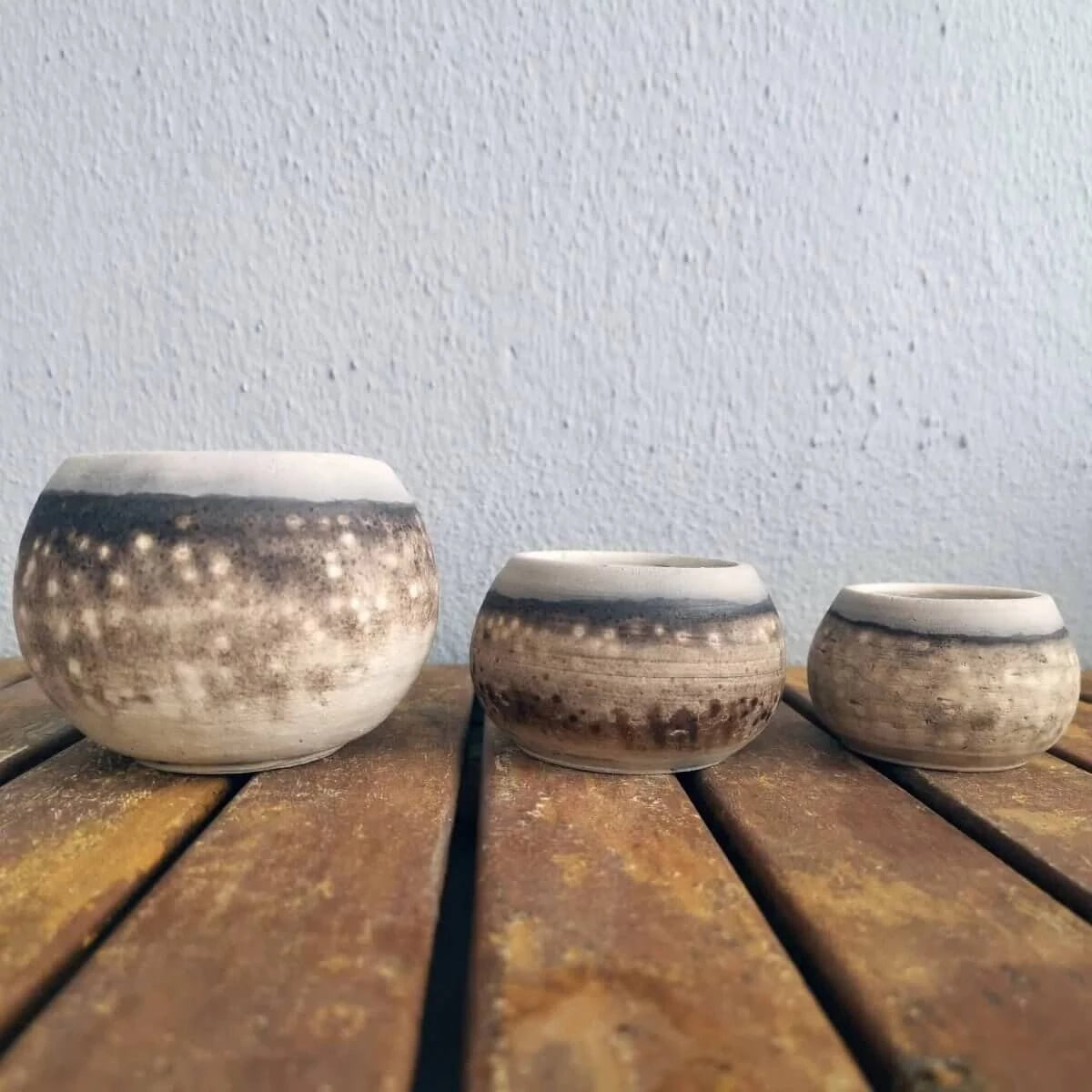 Akari Raku Pottery Refillable Set of 3 ( 1 L, 1M, 1S ) Scented Soy Wax Candles Unique Handmade ceramic pottery raku vases, urns, and home decor, sculptures, wall decor, gifts by Adil Ghani