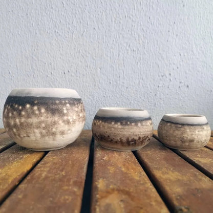 Akari Raku Pottery Refillable Set of 3 ( 1 L, 1M, 1S ) Scented Soy Wax Candles Unique Handmade ceramic pottery raku vases, urns, and home decor, sculptures, wall decor, gifts by Adil Ghani