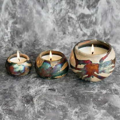 Akari Raku Refillable Set of 3 ( 1 L, 1M, 1S ) Scented Soy Wax Candles - RAAQUU Basics handmade pottery home decor - RAAQUU