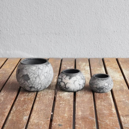 Akari Raku Pottery Refillable Set of 3 ( 1 L, 1M, 1S ) Scented Soy Wax Candles Unique Handmade ceramic pottery raku vases, urns, and home decor, sculptures, wall decor, gifts by Adil Ghani