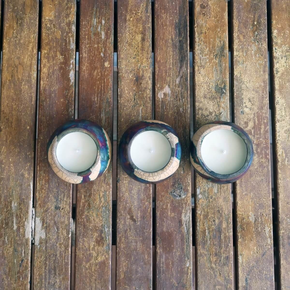 Akari Raku Refillable Set of 3 Medium Scented Soy Wax Candles - RAAQUU Basics handmade pottery home decor - RAAQUU