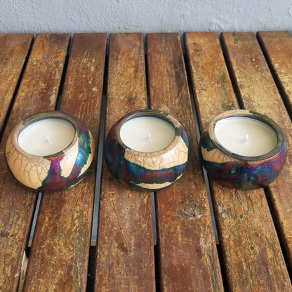 Akari Raku Refillable Set of 3 Medium Scented Soy Wax Candles - RAAQUU Basics handmade pottery home decor - RAAQUU