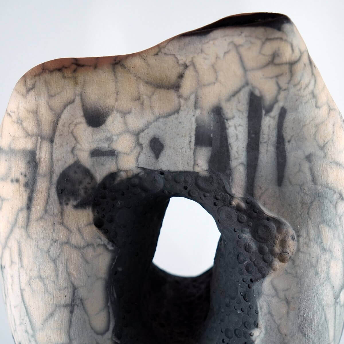 RAAQUU Confinement Series No. 1 - Signature Series Ceramic Sculpture 12.5" Raku Fired Pottery Fine Art Unique Handmade ceramic pottery raku vases, urns, and home decor, sculptures, wall decor, gifts by Adil Ghani