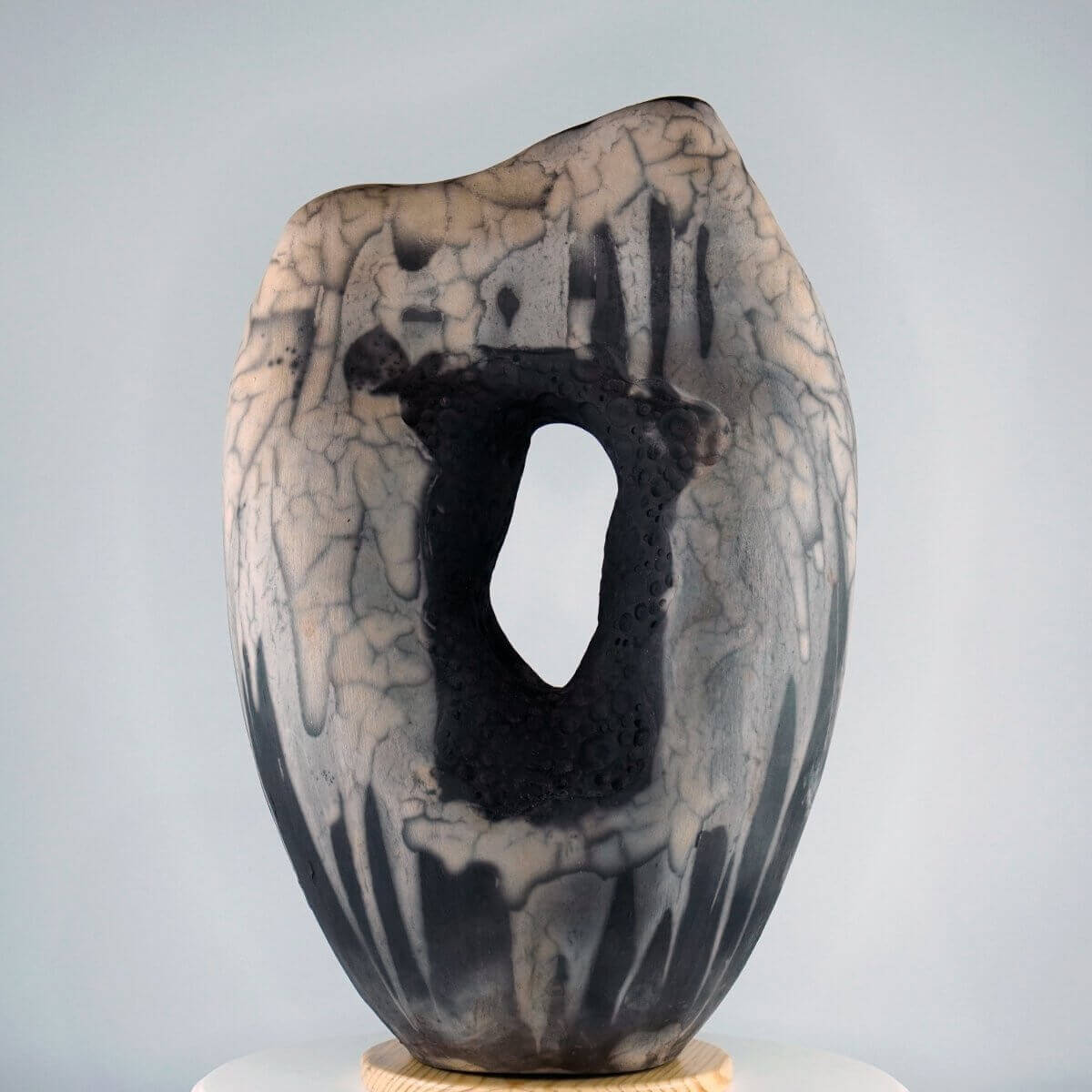 RAAQUU Confinement Series No. 1 - Signature Series Ceramic Sculpture 12.5" Raku Fired Pottery Fine Art Unique Handmade ceramic pottery raku vases, urns, and home decor, sculptures, wall decor, gifts by Adil Ghani