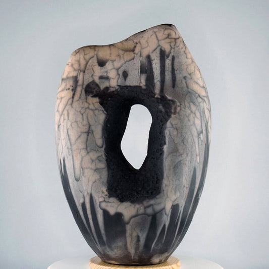 RAAQUU Confinement Series No. 1 - Signature Series Ceramic Sculpture 12.5" Raku Fired Pottery Fine Art Unique Handmade ceramic pottery raku vases, urns, and home decor, sculptures, wall decor, gifts by Adil Ghani