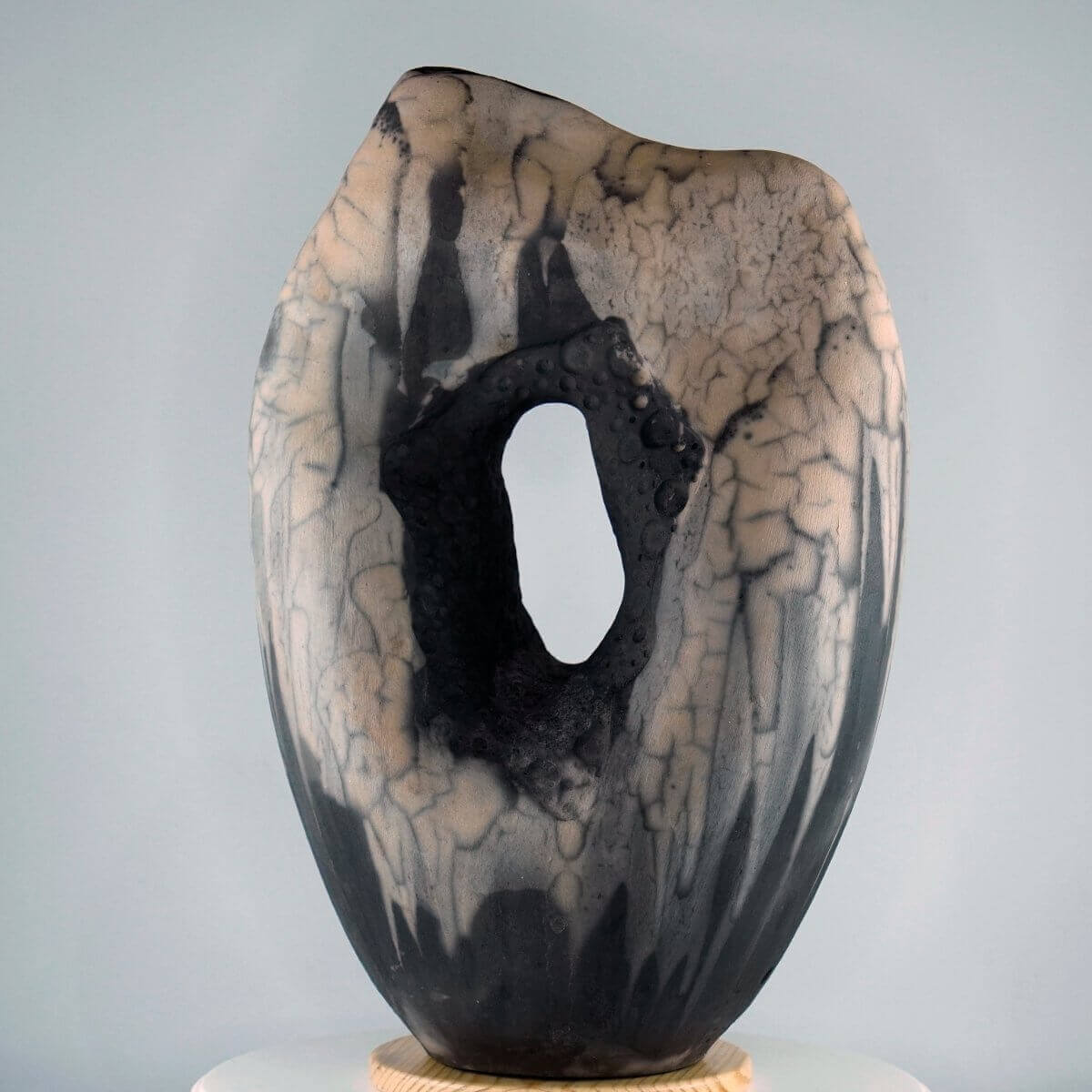 RAAQUU Confinement Series No. 1 - Signature Series Ceramic Sculpture 12.5" Raku Fired Pottery Fine Art Unique Handmade ceramic pottery raku vases, urns, and home decor, sculptures, wall decor, gifts by Adil Ghani