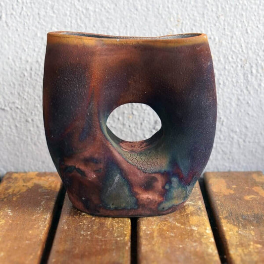 Dokutsu Ceramic Raku Vase - RAAQUU Basics handmade pottery home decor Unique Handmade ceramic pottery raku vases, urns, and home decor, sculptures, wall decor, gifts by Adil Ghani