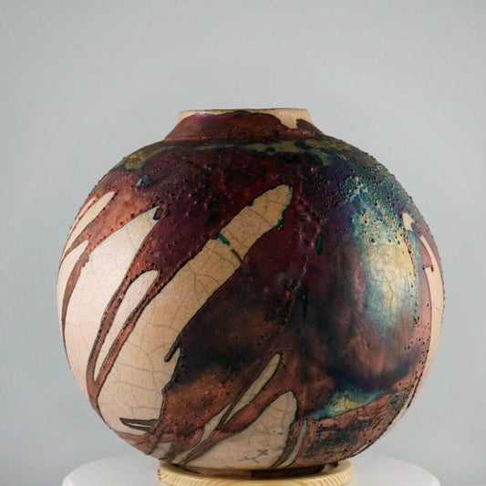 Raku pottery vase ceramic home decor RAAQUU Large Globe Ceramic Vase Half Copper Matte S/N0000239 10.2" Raku Pottery