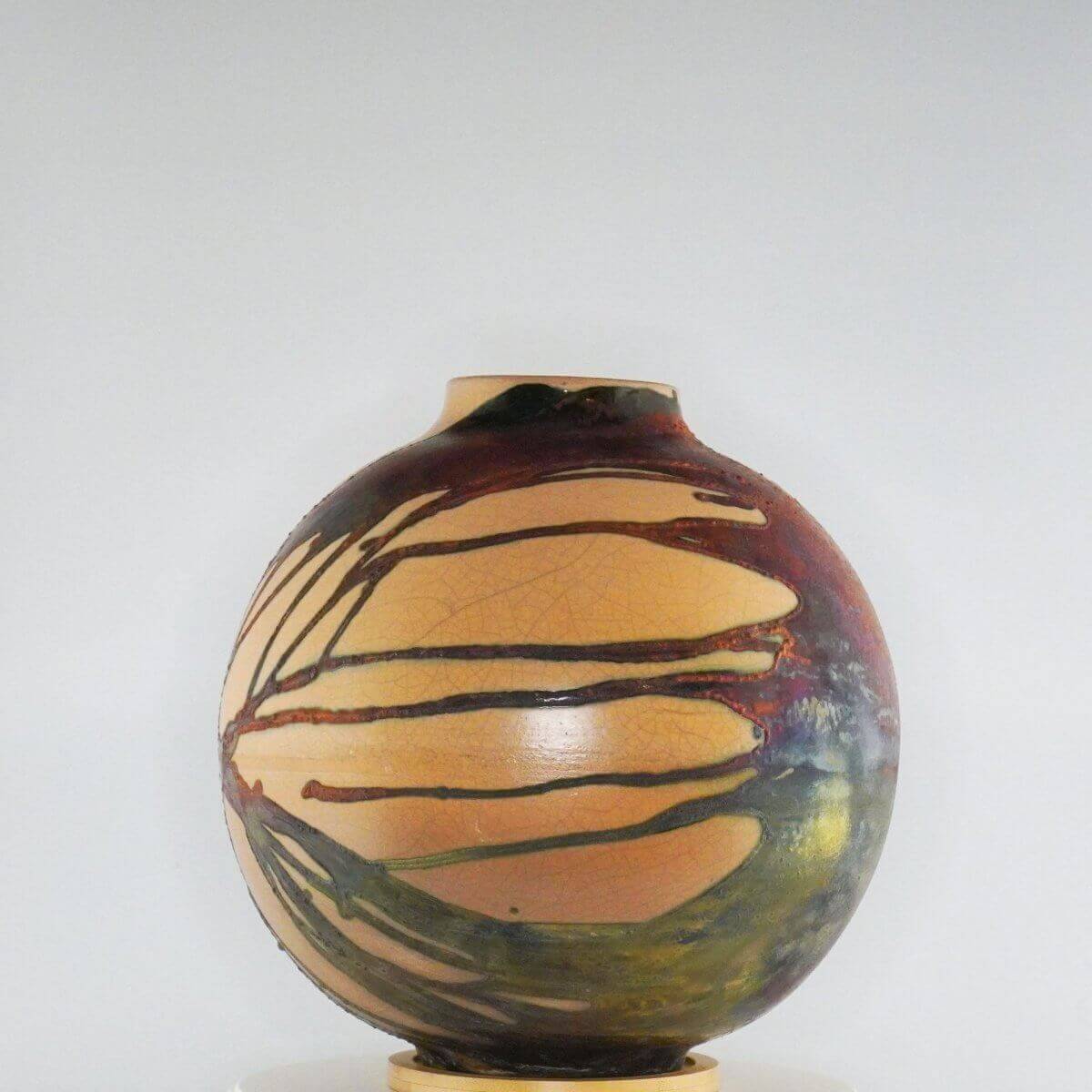 Raku pottery vase ceramic home decor RAAQUU Large Globe Ceramic Vase Half Copper Matte S/N0000348 11" Raku Pottery