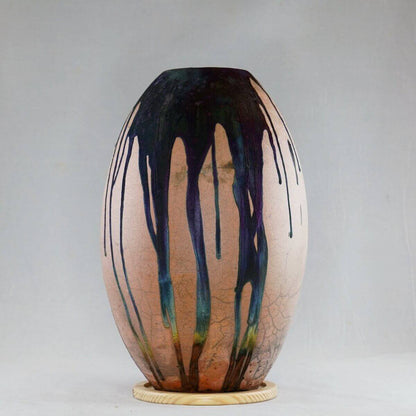 Raku pottery vase ceramic home decor RAAQUU Large Oval Ceramic Vase Half Copper Matte S/N0000051 12.5" Raku Pottery