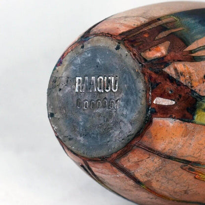 Raku pottery vase ceramic home decor RAAQUU Large Oval Ceramic Vase Half Copper Matte S/N0000051 12.5" Raku Pottery