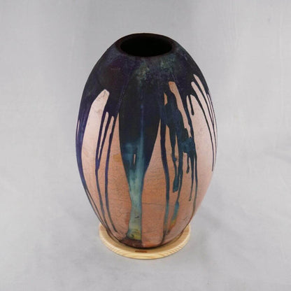 Raku pottery vase ceramic home decor RAAQUU Large Oval Ceramic Vase Half Copper Matte S/N0000051 12.5" Raku Pottery