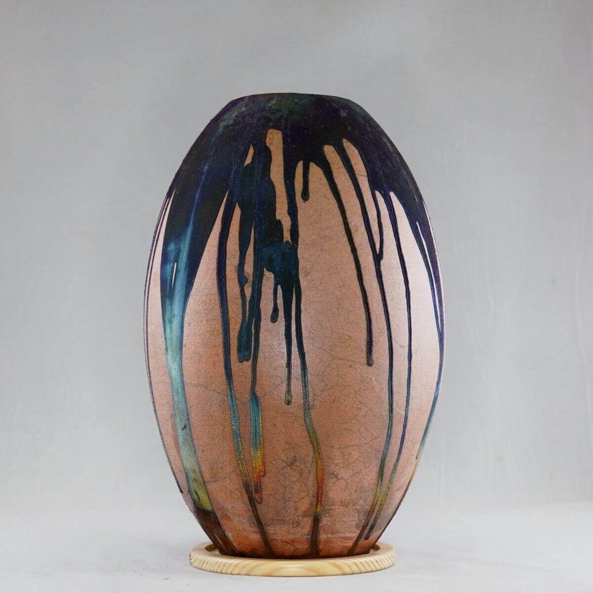 Raku pottery vase ceramic home decor RAAQUU Large Oval Ceramic Vase Half Copper Matte S/N0000051 12.5" Raku Pottery