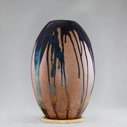 Raku pottery vase ceramic home decor RAAQUU Large Oval Ceramic Vase Half Copper Matte S/N0000051 12.5" Raku Pottery