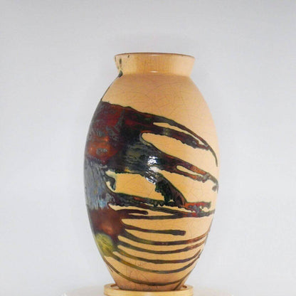 Raku pottery vase ceramic home decor RAAQUU Large Oval Ceramic Vase Half Copper Matte S/N0000311 12.5" Raku Pottery