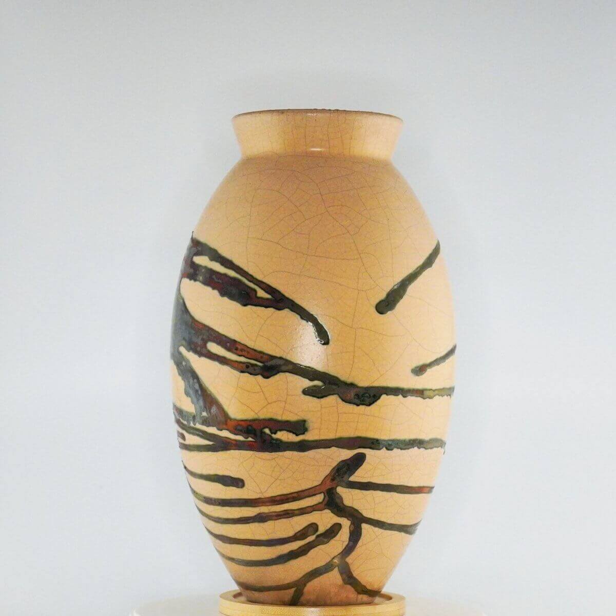 Raku pottery vase ceramic home decor RAAQUU Large Oval Ceramic Vase Half Copper Matte S/N0000311 12.5" Raku Pottery